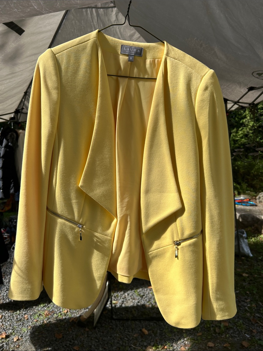 LAURA Yellow Draped Open-Front Blazer with Zip Pockets